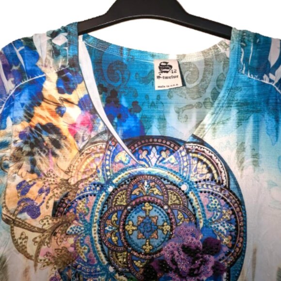 NWOT S-Twelve Short Sleeves Embellished Top Size L - Picture 5 of 7